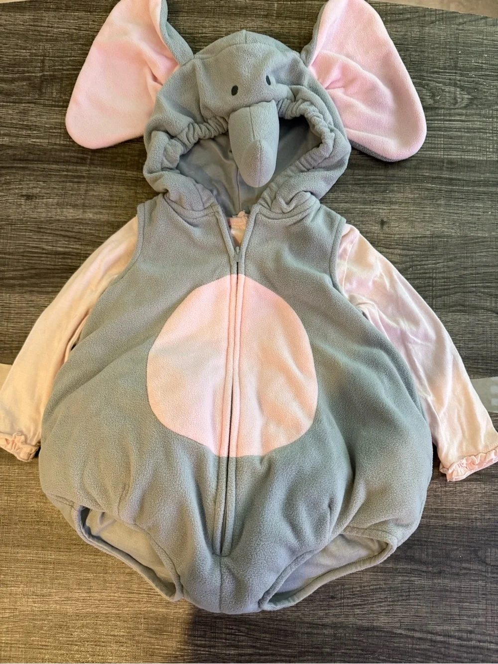 Carter’s Baby Elephant Costume Gray Pink Fleece Hooded 12 Months